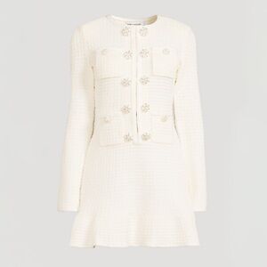 Self-Portrait Cream Knit Mini Dress Diamante Buttons NWT